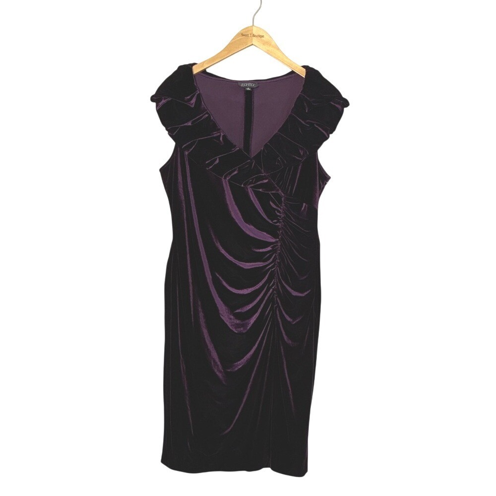 ADRIANNA PAPELL Size 14 Burgundy Velvet Fitted Flattering Ruched Party Dress